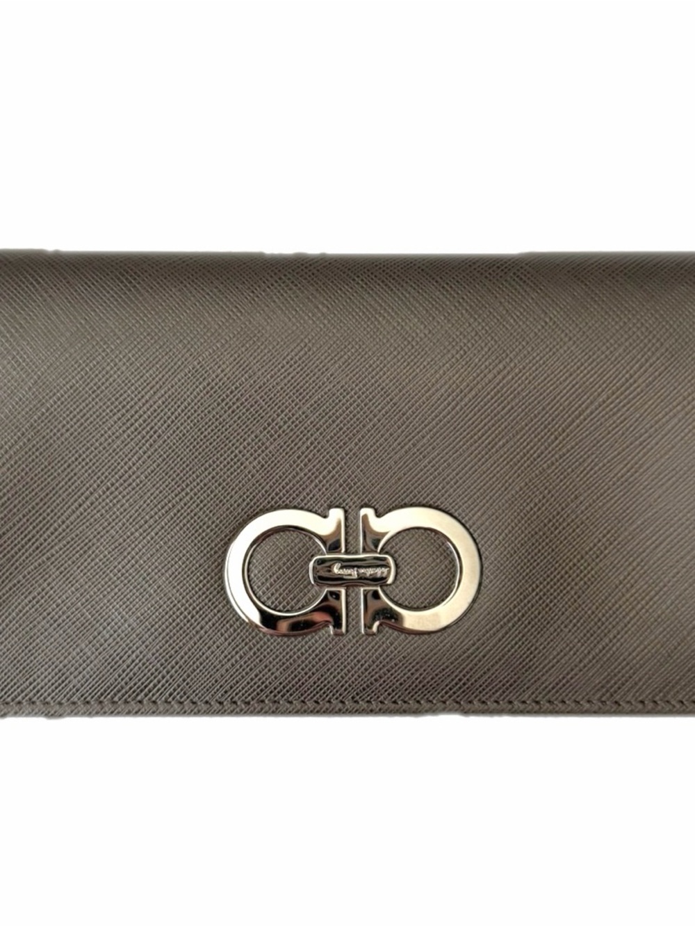 Salvatore Ferragamo Gray Saffiano Leather Wallet with Silver Gancini